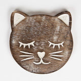 Wooden Carved Cat Coaster - Set Of 6