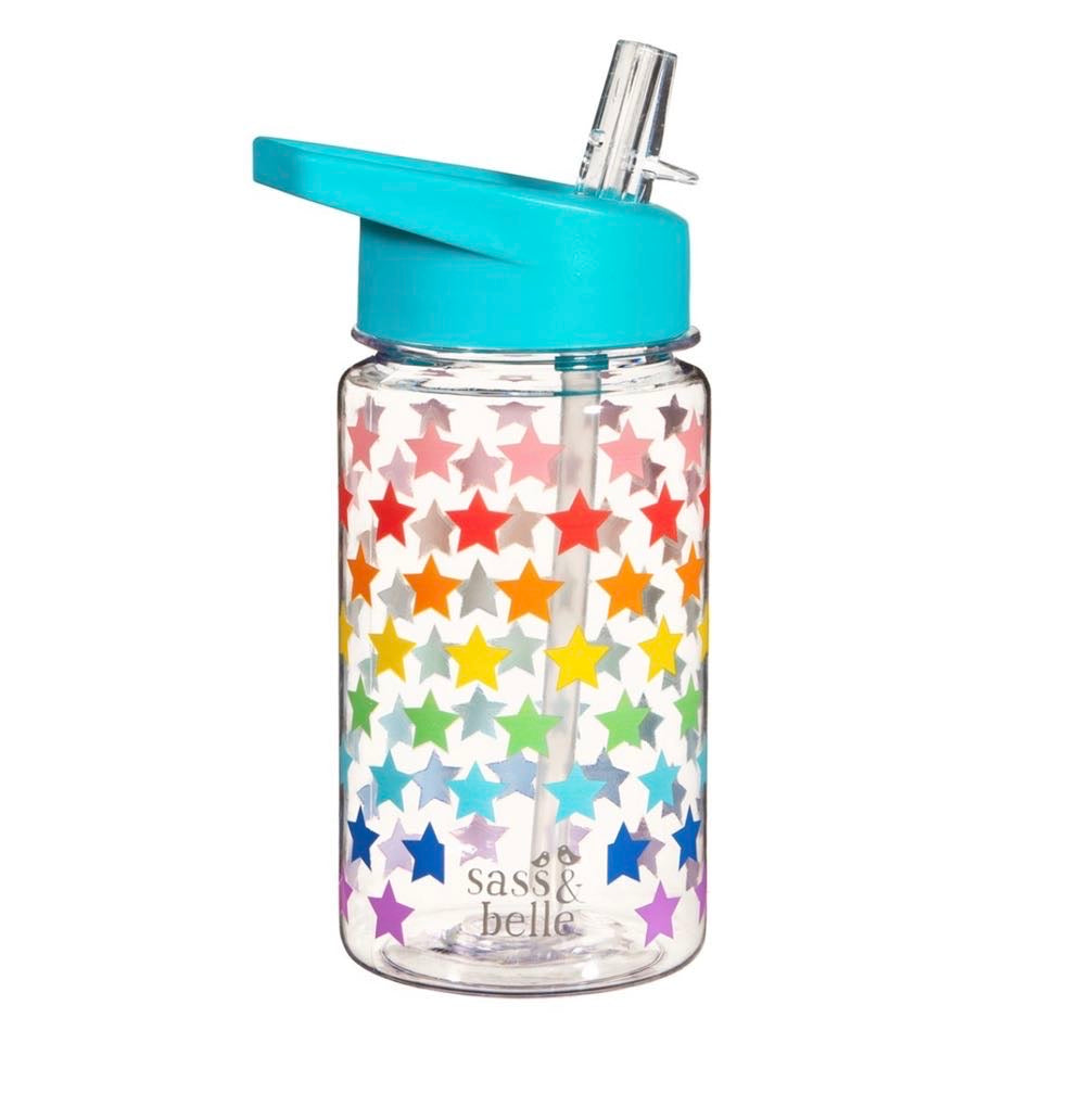 Rainbow stars drink up water bottle sass and Belle 
