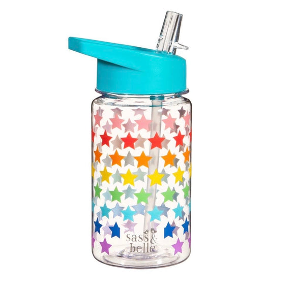 Rainbow stars drink up water bottle sass and Belle 