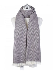 Grey and White Herringbone Patterned Scarf