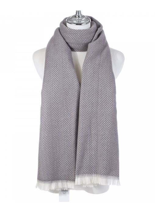 Grey and White Herringbone Patterned Scarf