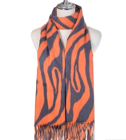 Orange/ Grey Swirl Print Winter Scarf