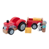 Farm - Wooden Tractor and Trailer Toy (with bales) - Jumini