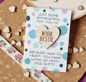 Work bestie wooden heart card from parful stuff 