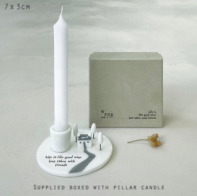 Life is like good wine best taken with friends candle holder east of india range