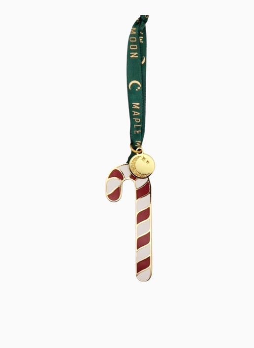 Candy Cane Gold Enamel Christmas Decoration