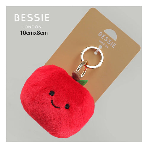 Bessie London apple plush keyring bag charm with smiley face and leaf detail (10cm x 8cm)