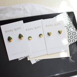 Green Ceramic Teardrop Studs With Gold Lustre-WhiteRain Wholesale