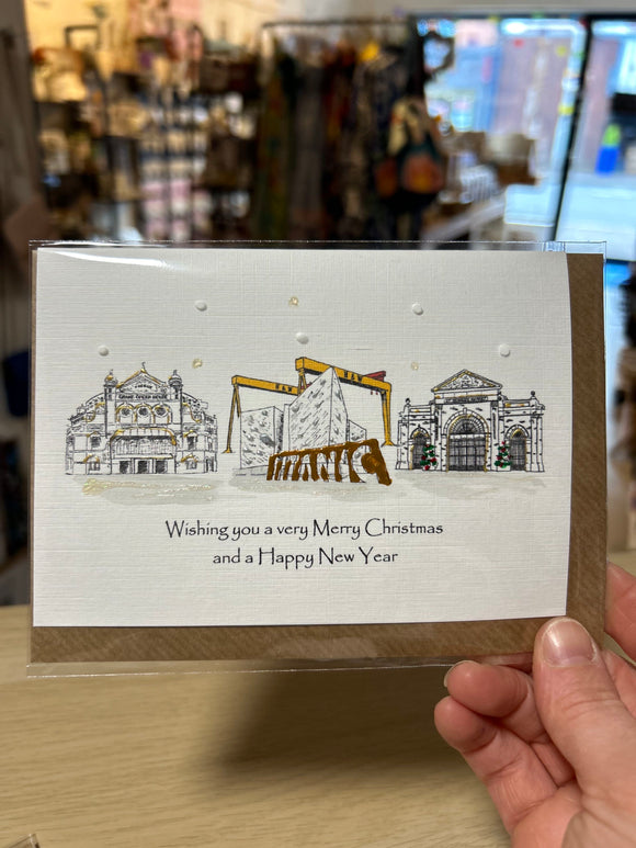 Belfast landmarks Christmas card hand painted 