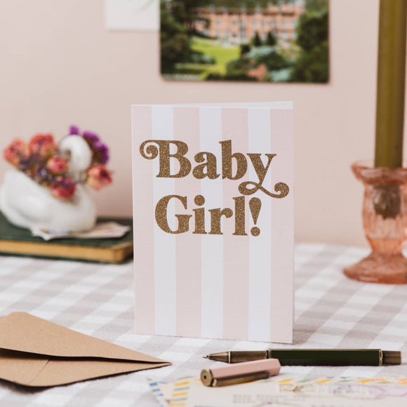 'Baby Girl!' Card with Biodegradable Glitter