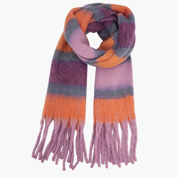 Lilac/Orange Colour Block Stripe Heavyweight Scarf