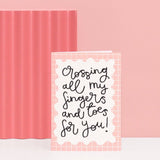Crossing my fingers and toes for you Greeting Card