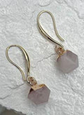 Rose Quartz Nuggets Gold Plated Gemstone Crystal Earrings