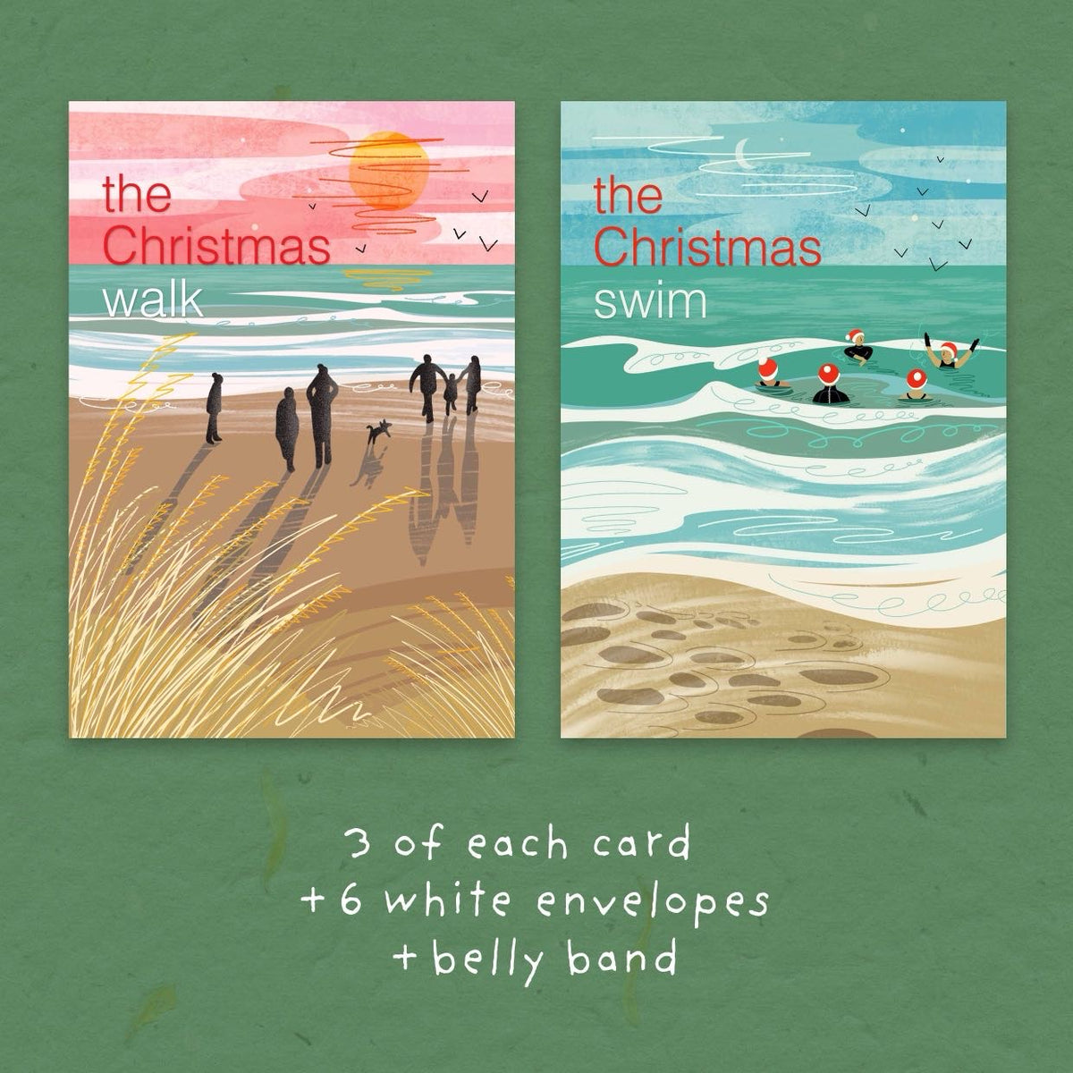 The Christmas Swim & The Christmas Walk Christmas Cards| Pack of 6 Cards