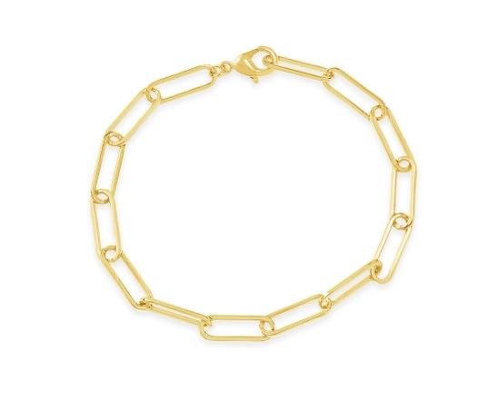 18k gold plated paperclip link bracelet with lobster clasp on white background