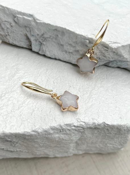 Jade White Star Gold Plated Gemstone Crystal Earrings