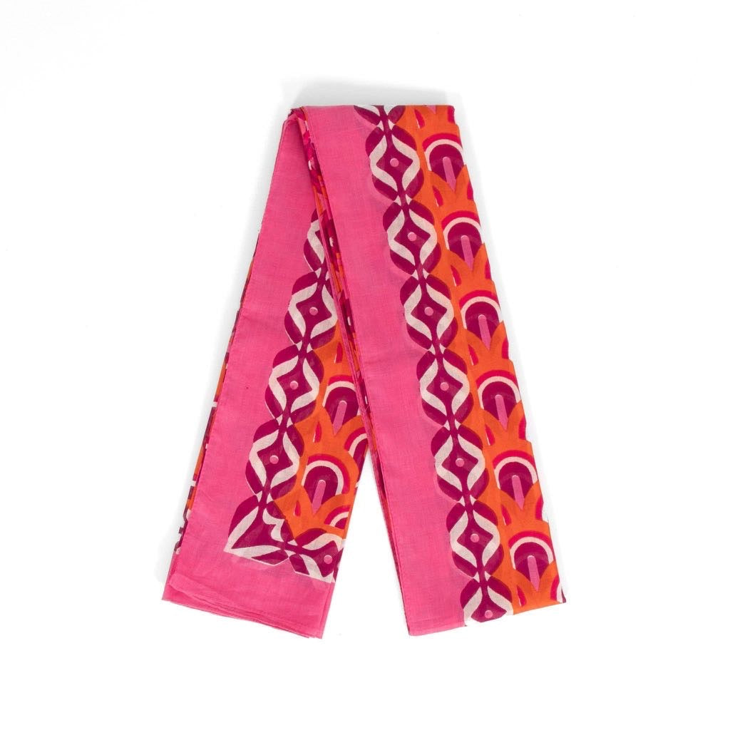 Pink/Orange Retro Geometric Lightweight Cotton Scarf