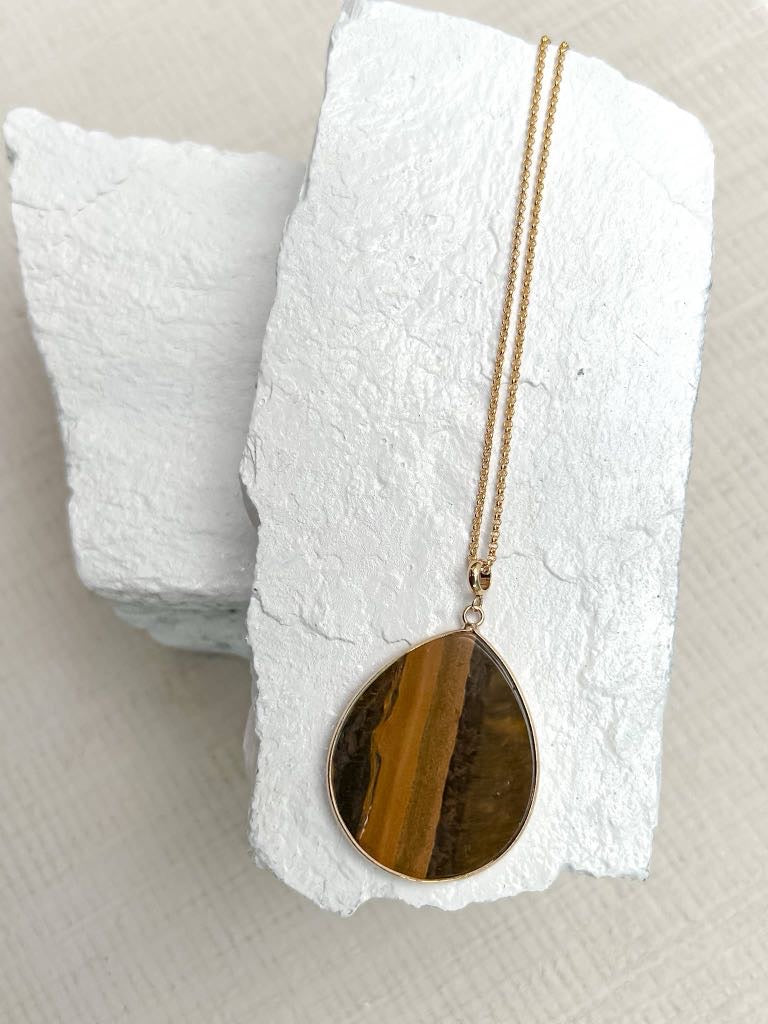 Tiger's Eye Disc Gold Plated Gemstone Crystal Necklace