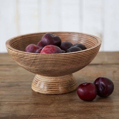 Dark Wood Ribbed Decorative Bowl - Artisan Home Decor Gift