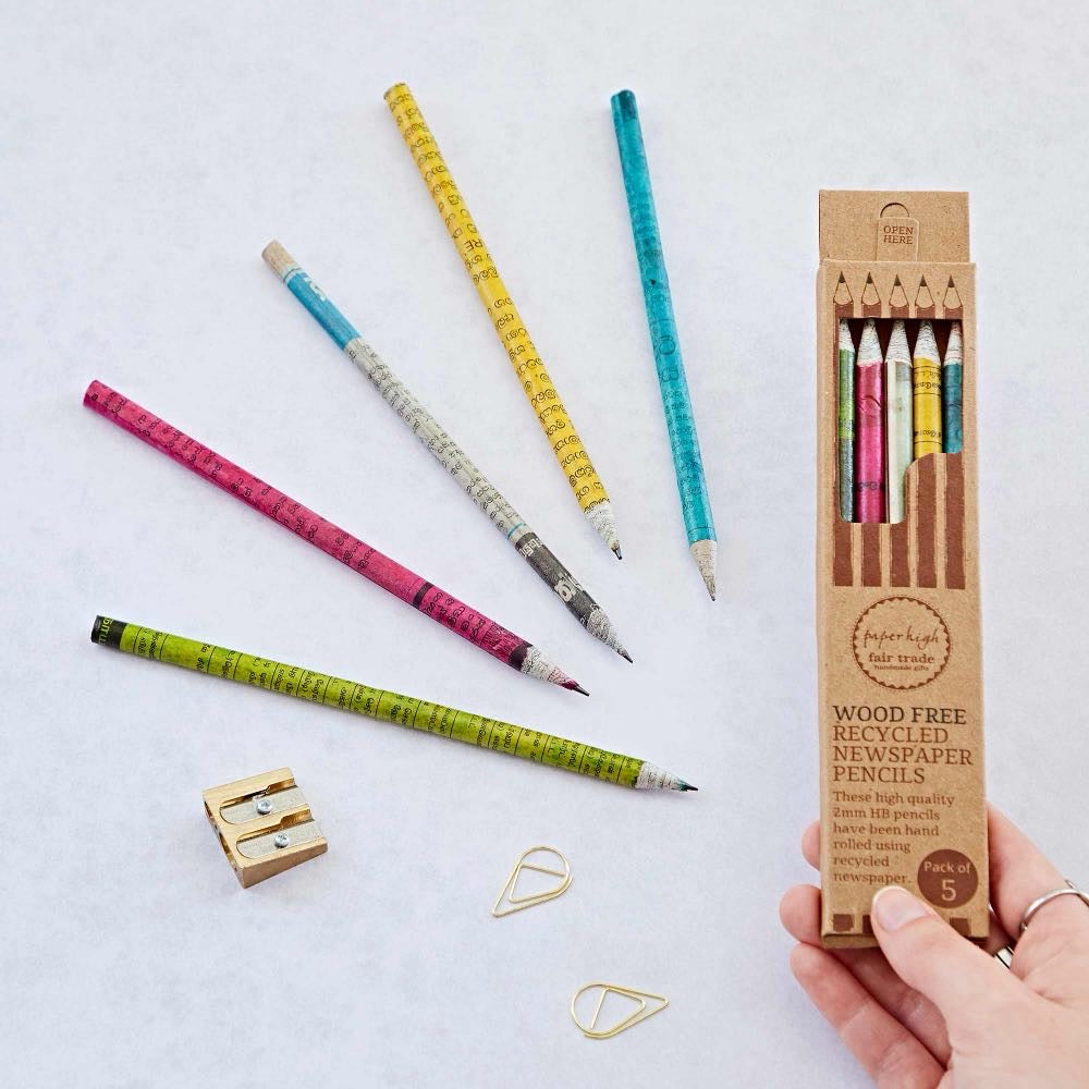 Recycled Newspaper Pencil Set - Set Of 5 Pencils