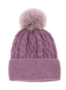 Women's Cable Pom Beanie Hat - Various Colours