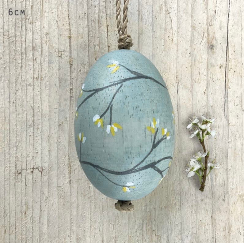 Blossom Painted Hanging Wooden Egg Decoration - East Of India