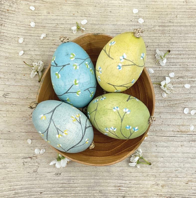 Blossom Painted Hanging Wooden Egg Easter Decoration - East Of India