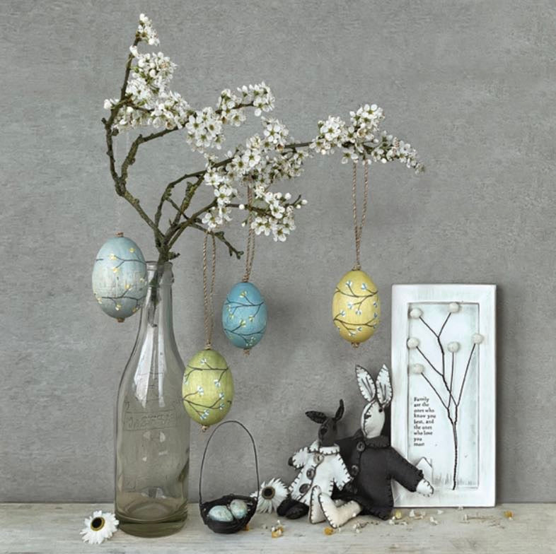 Blossom Painted Hanging Wooden Egg Easter Decoration - East Of India