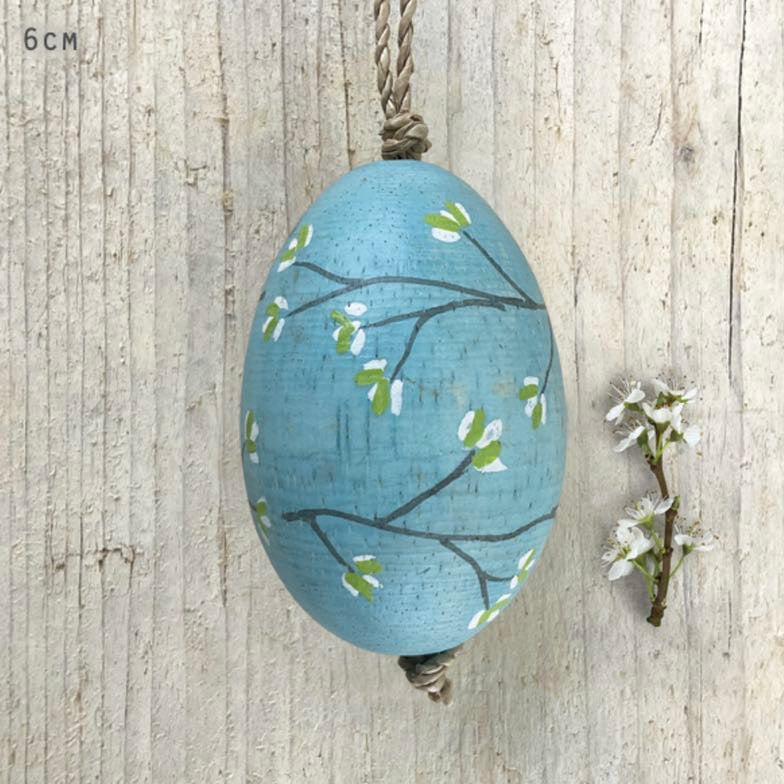Blossom Painted Hanging Wooden Egg Decoration - East Of India