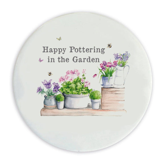 Happy Pottering In The Garden Ceramic Coaster