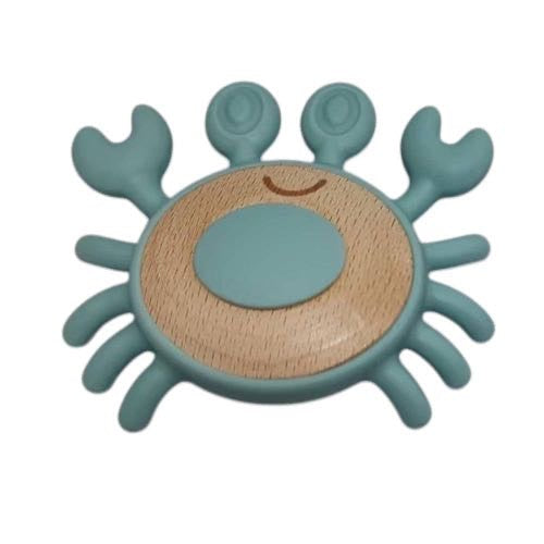Wooden and Silicone Crab Teether for Babies 3m+, Blue or Peach