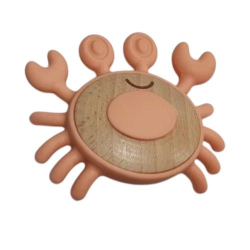 Wooden and Silicone Crab Teether for Babies 3m+, Blue or Peach