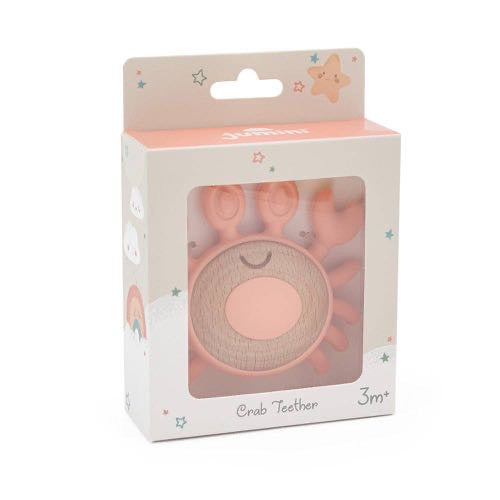 Wooden and Silicone Crab Teether for Babies 3m+, Blue or Peach