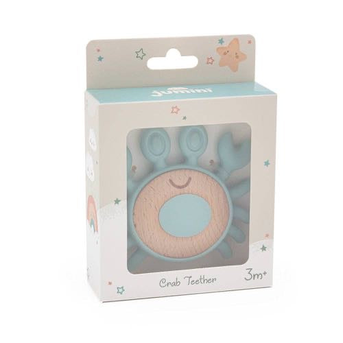 Wooden and Silicone Crab Teether for Babies 3m+, Blue or Peach