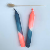 Neon Coral and Teal Dip Dyed Dinner Candles