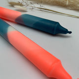 Neon Coral and Teal Dip Dyed Dinner Candles