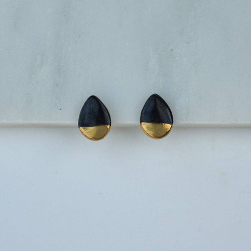 Black Ceramic Triangle Studs With Gold Lustre