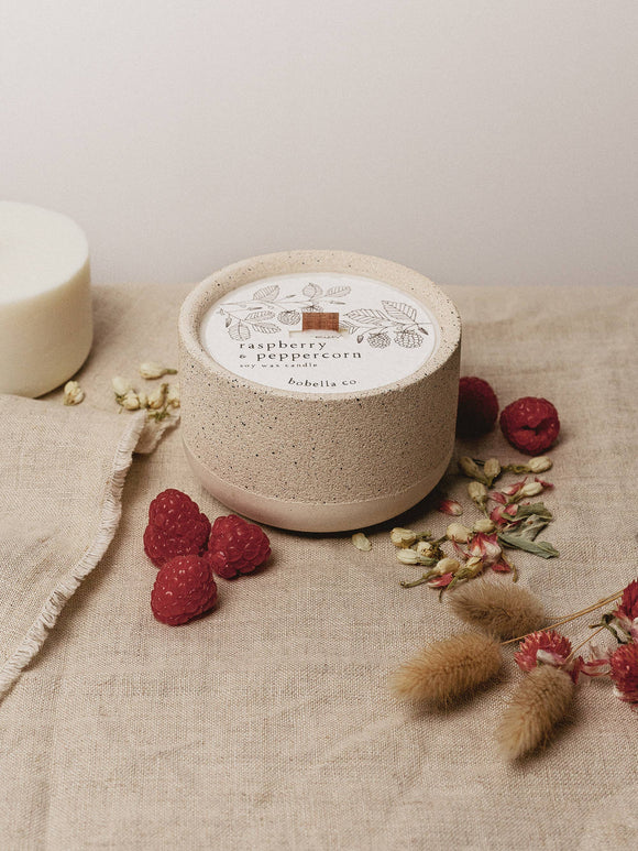 Raspberry and peppercorn soy wax candle