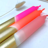 Neon Pink, Neon Coral, Pink & Gold Dip Dyed Dinner Candles