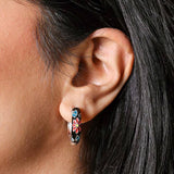 Black Cloisonné Hoop Earrings in Silver