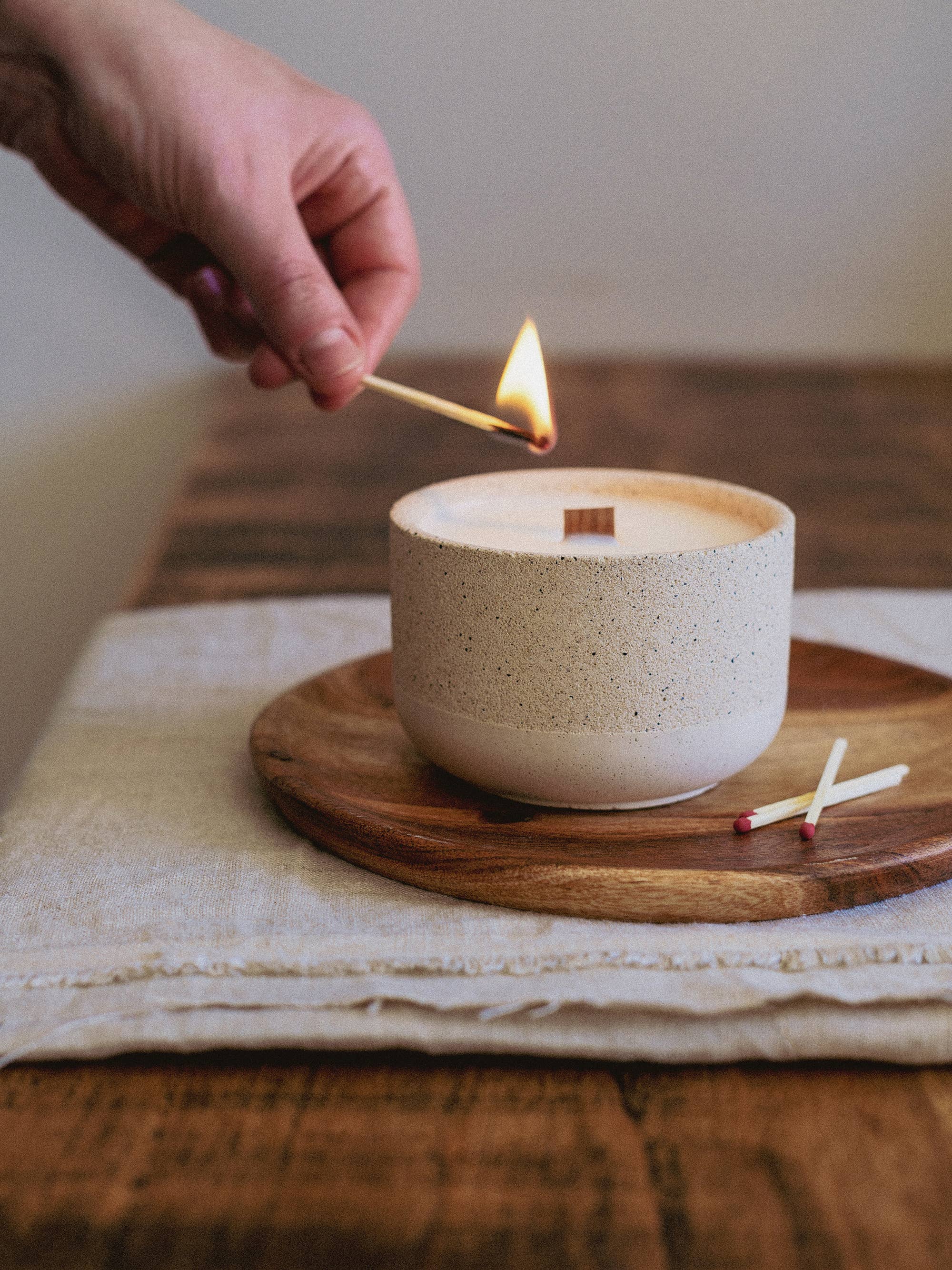 Rose & Lemon Leaf Stoneware Soy Wax Candle with Wooden Wick