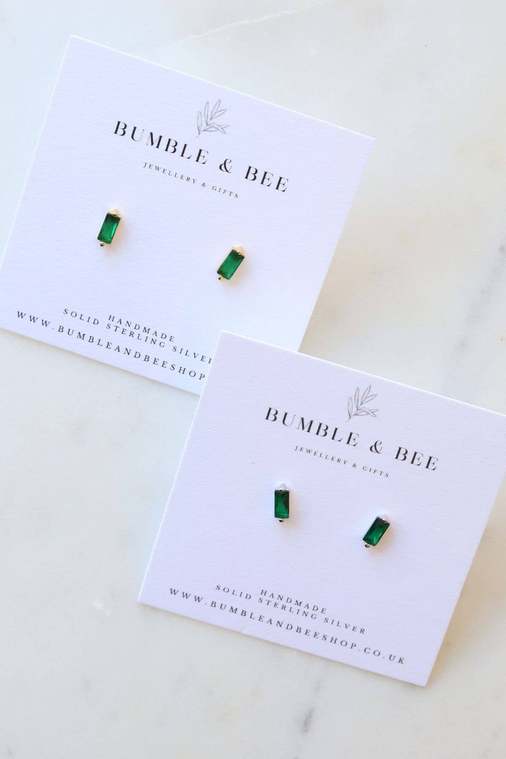 Rectangle Sparkle Stud Earrings in Sterling Silver/ Gold