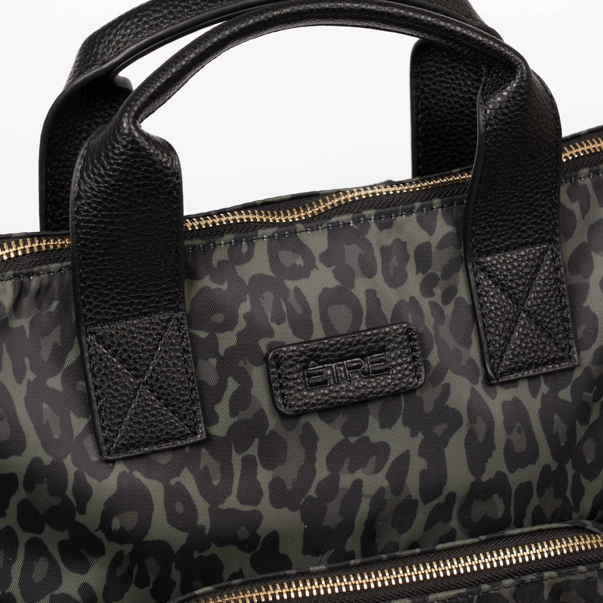 Khaki Leopard Print Backpack – Lightweight Nylon, Foldable, Laptop-Friendly
