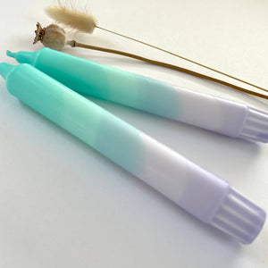 Turquoise and Lavender Swirl Dip Dyed Dinner Candles