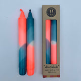 Neon Coral and Teal Dip Dyed Dinner Candles