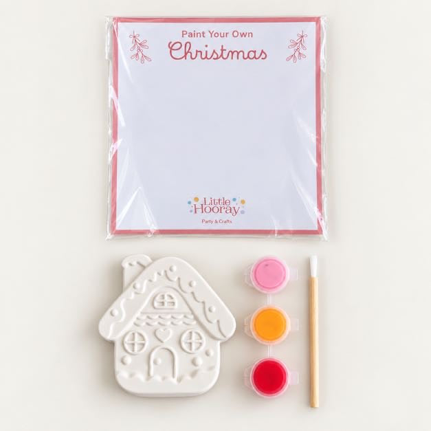 Paint Your Own Christmas Gingerbread House Craft Kit, Plaster Figure with Paints and Brush