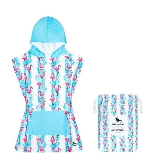 Kids Poncho Quick Dry Hooded Towel - Flamingo Fever - Dock & Bay Age 4 - 7