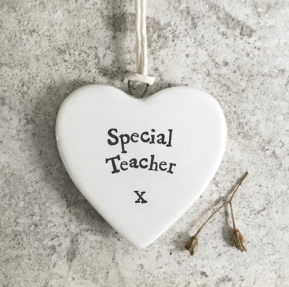 Special Teacher, Porcelain Hanging Heart - East Of India