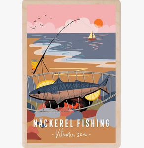 Mackerel Fishing Seaside Wooden Postcard - The Wooden Postcard Company