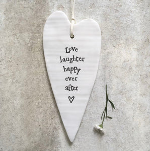 ‘Love Laughter’ Porcelain Long Hanging Heart - East Of India